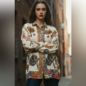 Surya Vintage Beaded Patterned Button-Up Shirt